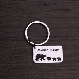 Sudopo Anlive Mama Bear Bracelet with 1 2 3 Cubs Keychian Mom Gifts (Rectangle Keychain 3 Cubs)