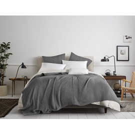 PHF 100% Cotton 4 - Layer Adult Muslin Blanket Queen 90" x 90" - Soft Skin- Friendly Breathable and Lightweight- Perfect for Home Decoration Couch Bed Sofa for All Season Black Grey