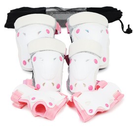 Lion Toys White Pink Protector Set for Children (6-12 Years), Adjustable Size, 6 Pieces: Wrist Guards, Elbow Pads, Knee Pads, Safe & Certified Design