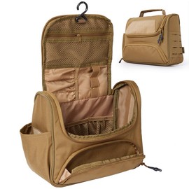1TG TACTICAL Large Capacity Toiletry Bag Travel Bag with Hanging Hook for Men and Women Waterproof Travel Cosmetic Bag Bathroom Storage Bag for Brushes Set,Full-Sized Shampoo,Toiletries - Color: Brown