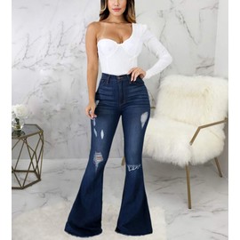 Skinny Ripped Bell Bottom Jeans for Women Classic High Waisted Flared Jean Pants (XXX-Large, Blue-29-nt)