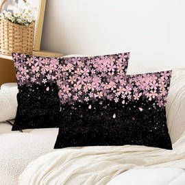 Cherry Blossom Throw Pillow Cover Queen Size Set of 2 Japanese Flowers Blossoms Spring Floral Lumbar Pillow Case Soft Standard Pillow Cases with Zipper Soft Decorative Cushion Covers for Bed,20"x30"