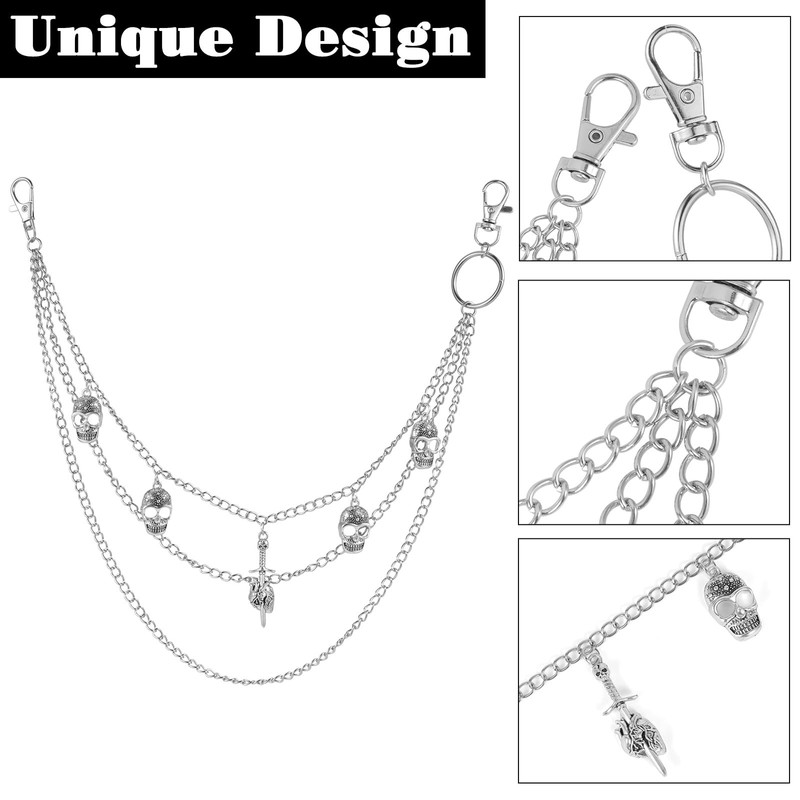 OOTSR Three-layer trouser chain, jeans chains, punk skull trouser chain,