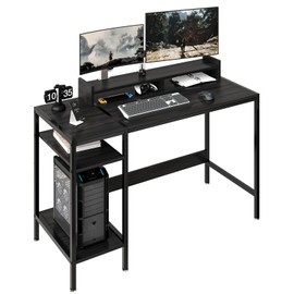 VivomexisAura Computer Gaming Desk with Monitor Stand, Home Office Desk Suitable for 2 Monitors, Writing Desk with Adjustable Storage Space,Sturdy and Durable Modern Small Desk (Black, 47 inchs)