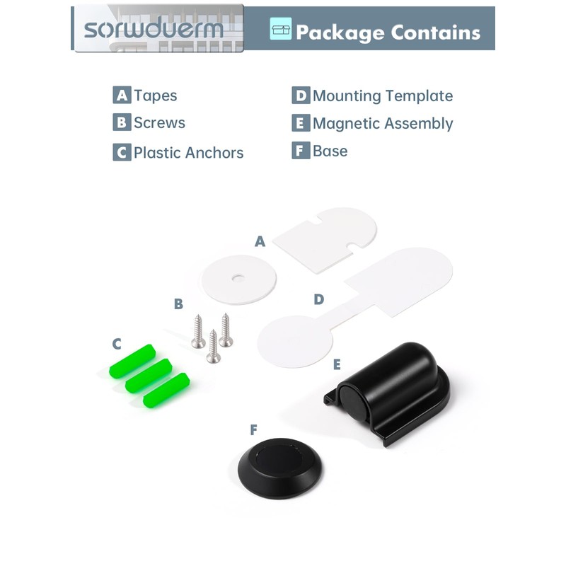 SORWDUERM 1 Pack Black Door Stopper Magnetic Door Cathc Matte
