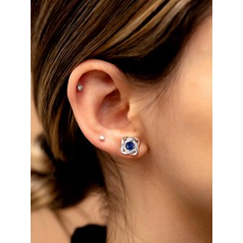 Suplight 925 Sterling Silver September Birthstone Earrings Sapphire CZ Gemstone Earring Womens Cute Love Knot Stud Earings Valentines Jewellery for Women Teen Girls