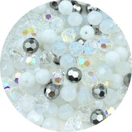 Jmassyang 50 Pieces 10mm Round Faceted Crystal Glass Beads Loose Spacer Beads for DIY Jewelry Making Bracelets Necklaces Earrings Wind Chimes Suncatchers(White Mixed)