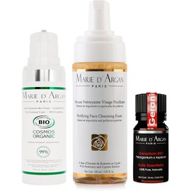 Kit Limpieza Facial Espuma Purificante + Contorno De Ojos Orgánico + Aceite Esencial Geranio Skin Care Limpiador Facial Crema Facial Serum Hidratante Facial Contorno De Ojos Natural | Marie D'Argan