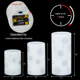 Lasumora Snowflake Christmas Candles with 6H Timer, Battery Operated Candles, Real Wax Flameless LED Candle Pillar for Home Décor Christmas Decorations Gifts, 3x4/5/6 inches