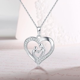 Ecripe 925 Sterling Silver Heart Necklaces for Women, Silver Necklace with Heart Pendant, Adjustable Chain for Mum Girls Her
