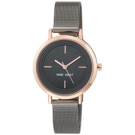 NINE WEST Women's Mesh Bracelet Watch, Dark Gunmetal Grey/Rose Gold, Unit size, Bracelet