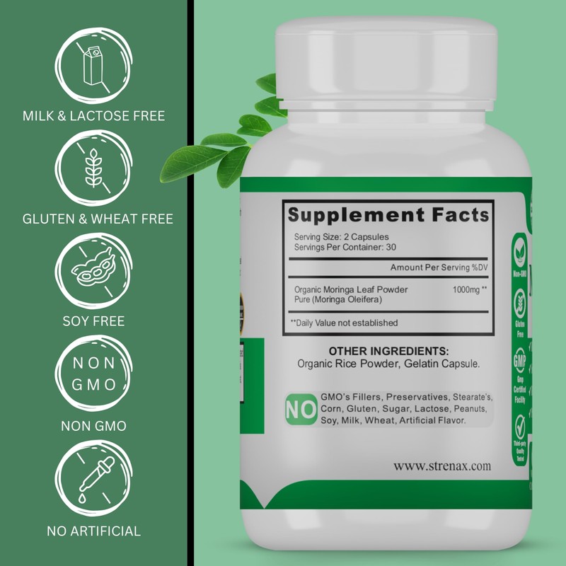 STRENAX STRENAX Organic Moringa Powder Capsules C Natural Dietary Supplement
