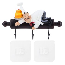 Jwthee Cute Chef with Bread Figurine Wall Hooks, Fat Chef Decorative Wall Mount Rack Hook Hanger Keys Coats Aprons Utilities Hook for Home Decoration (BS085)