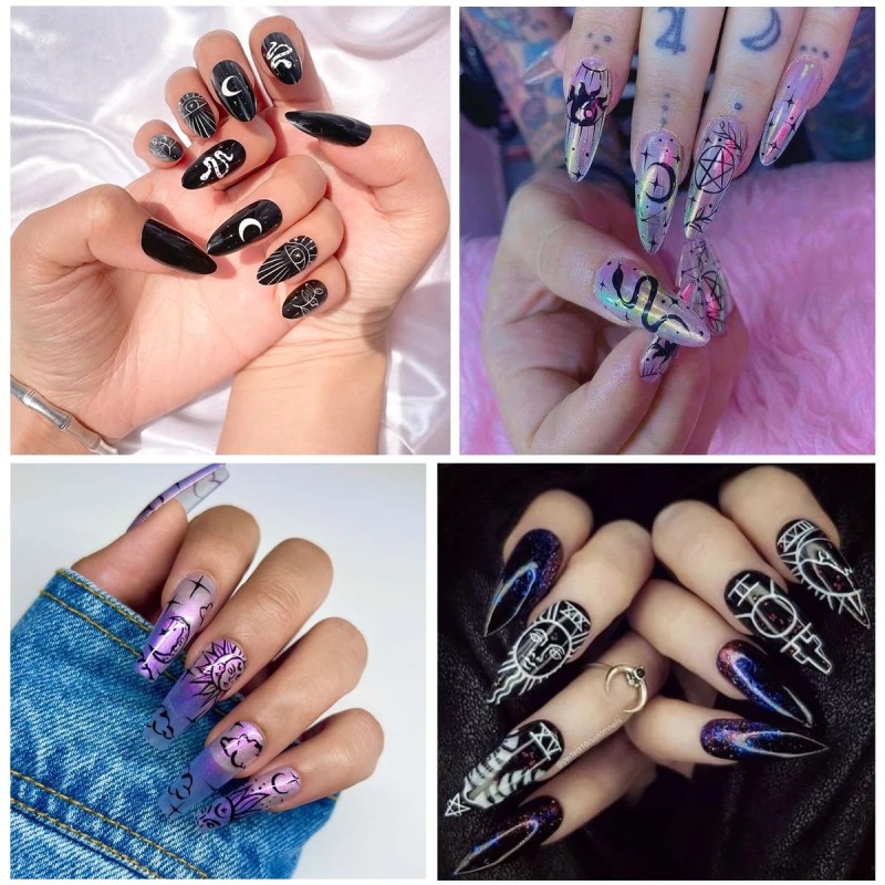 OSTTMA 8 Sheets Metallic Nail Art Stickers Decals Silver Moon