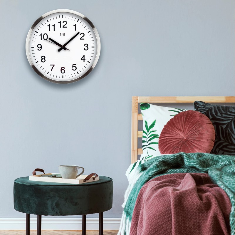 HITO 16" Silent Wall Clock Battery Operated Non Ticking Sweep
