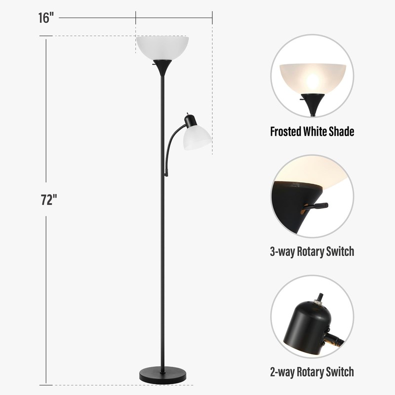 HonoDing Adjustable Silver Floor Lamp with Reading Light Susan Modern