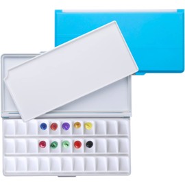 MEEDEN Airtight Leakproof Watercolor Palette Travel Paint Tray with A Large Mixing Areas, 33 Wells Lake Blue Folding Palette for Watercolor, Gouache, Acrylic Paint, 12.5''x 6.5'' (Blue)