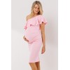 LaClef Women's Maternity Ruffled One Shoulder Side Ruching Dress (Blush,