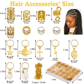 Lucomb 259 Pieces Hair Accessories for Braids, Hair Accessories for Dreadlocks, Hair Accessories for Women, Metal Gold Braid Rings, Cuff Clips for Dreadlocks, Hair Braids Accessories