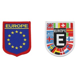 Patch Set – Iron-On or Sew On Sign Shape, 5 x 6.5 cm, 1 Piece Europe Flag and 1 Piece of Europe, Iron-On Patch for Adults Textiles, Backpack Patch, Iron-On Transfers