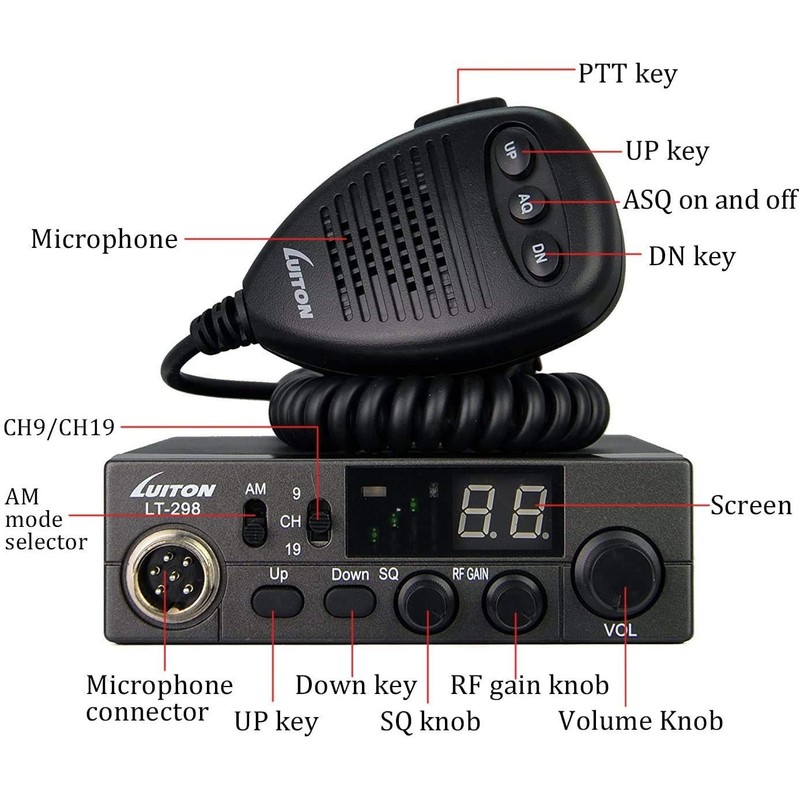 LUITON 40-Channel CB Radio LT-298 Compact Design with External Speaker