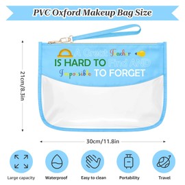 Sazuwu Great Teacher Appreciation Gifts Blue Makeup Bags with Zipper Teacher Thank You Gifts for Women Cosmetic Travel Bag Organizer Thanksgiving Christmas Birthday Present