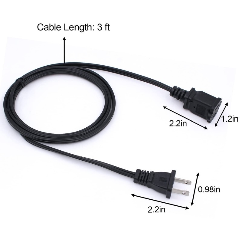 Yeatel Cable De Extensión De Alimentación De 2 Clavijas De