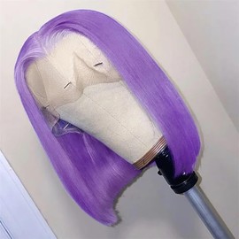 MYMYDA Short Purple Lace Front Bob Wig for Black Women Human Hair Pre Plucked 13X4X1 Middle T Part HD Transparent Glueless Colored Wigs 10 Inch