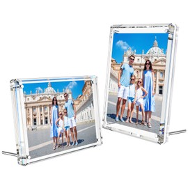 NIUBEE Picture Frames 4x6 Acrylic, Clear Photo Frame for Living Room, Diamond Edge Design, Magnetic Family Thick Desktop Frame, 3 Pack