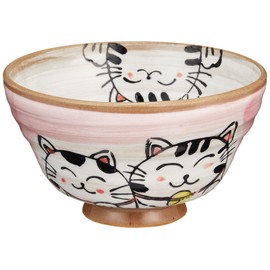 Mino Ware 131-1019 Rice Bowl, Approx. 4.7 inches (12 cm), Good Friend Cat, Red, Made in Japan