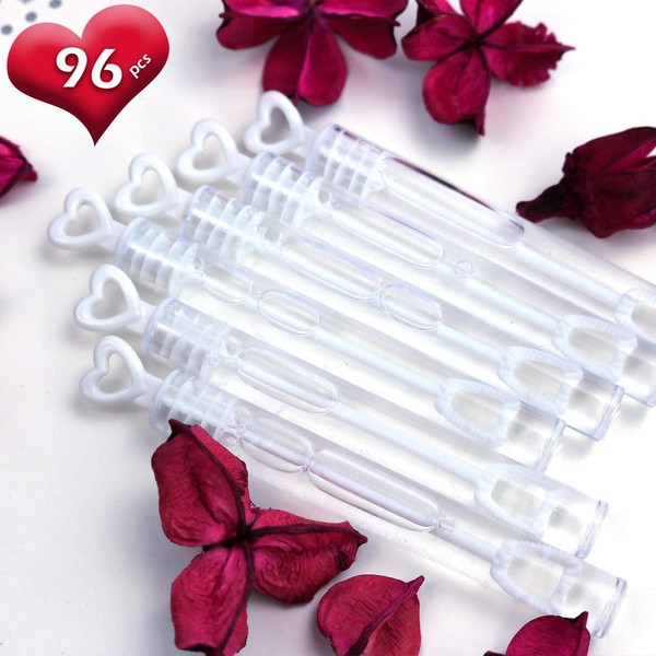 GiftExpress 96 pcs 4.2" White Heart Bubble Wands, Party Favors for Weddings Supplies, Valentine's Day, Party and Anniversaries (96 Pack)
