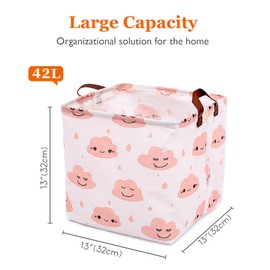 MKUEZNAY Square Storage Basket, Fabric Bins Laundry for Home Kitchen, Storage Organizer with Handles Waterproof for Nursery Dorm Shelf