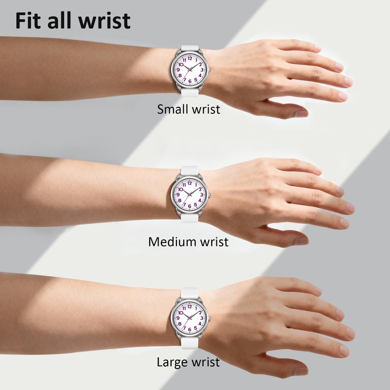 Bisley 35MM White Watch for Women Silicone Strap Purple Arabic