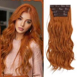Sofeiyan Clip-In Extensions, 4 Pieces, 50 cm Long Wavy Hair Extensions for Women, Natural Wavy Copper Brown, Soft Synthetic Clip-In Hairpieces for Daily Party