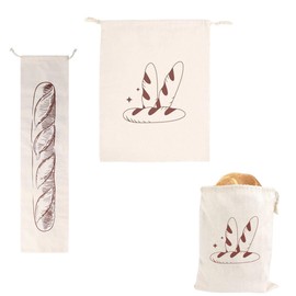 SGERUFZ 2 pieces linen bread bags bread and baguette storage fruit vegetable bag large fabric bag with cord 16 x 64 cm and 31 x 39 cm