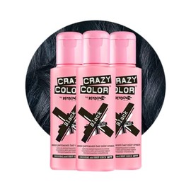 Crazy Color Black Semi-Permanent Trio Hair Dye. Highly Pigmented Blue Black Conditioning & Oil Nourishing Vegan Formula | No Bleach or Ammonia | 300ml
