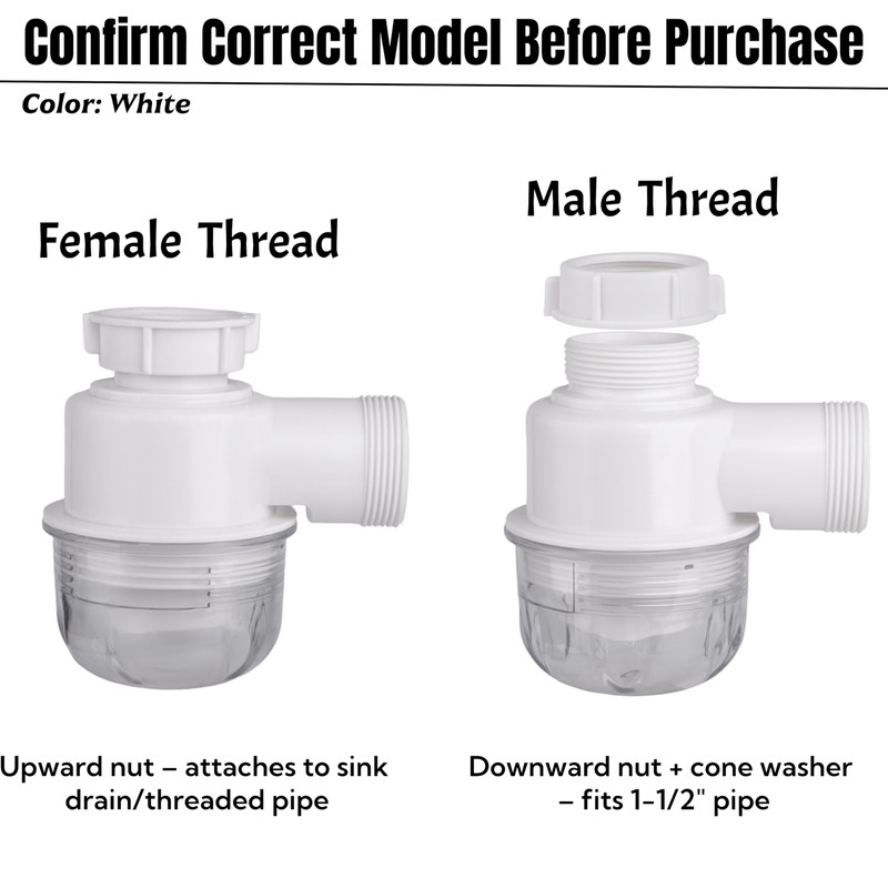 1-1/2"×1-1/2" Clear Removable Bottle Trap, P-Trap Replacement, Easy Cleaning, for