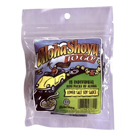 Aloha Lower Salt Hawaiian Shoyu Soy Sauce .20 oz. Mini packs (15ct) Made in Hawaii