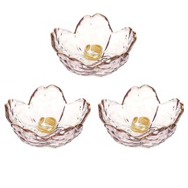 GENTI 3-Piece Glass Jewelry Tray, Flower Ring Dish, Jewelry Dish Tray for Necklace Bracelet Earring Holder, Pink With Gold