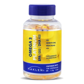 Omega 3 Platinum | Epa 1,000/dha 400 | 120 Cápsulas | Maklen Sabor Sin sabor