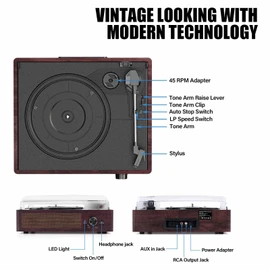 Vinyl Record Player Turntable with Built-in Bluetooth Receiver & 2 Stereo Speakers, 3 Speed 3 Size Portable Retro Record Player for Entertainment and Home Decoration