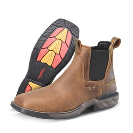 PHANTOM RIDER Heisler 5" Composite Toe Wide Square Toe Romeo Mens Work Boots Oil Slip Resistant Leather Upper Safety Pull On, Brown - 9 2E