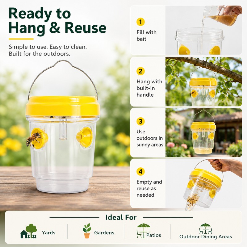 Solar Wasp Trap for Outdoor Pest Control – Reusable Hanging