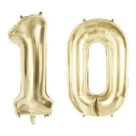 Number 10 Balloons for 10th Birthday Party Decorations, 40" Champagne Gold Foil Helium Balloons, 40 Inch 0-100 Anniversary Supplies for Girls Boys and Daughter Son