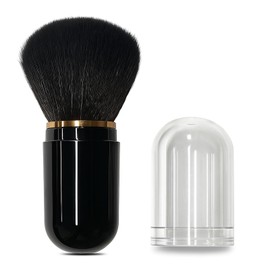 AmiCera Retractable Kabuki Blush Brush, Travel Makeup Brushes, Mini Face Powder Blusher Bronzer Foundation Make Up Bush, Soft & Dense, Durable Portable Compact, Black
