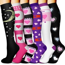 Compression Socks 15-20 mmHg is Best Athletic for Men & Women Running Flight Travel Nurses Pregnant (Black/Black/White/Black/White/White, Large-X-Large)