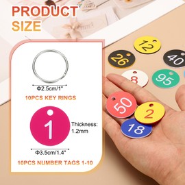 PATIKIL 10PCS Number Tags 1-10, Number Key Tags Plastic Numbered Keychain with Key Rings for Organizer Field Sales Hangers Clothes Labels ID, Rose Red