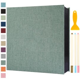 Self Adhesive Photo Album Black Pages Scrapbook Pictures Magnetic Photo Albums with Sticky Pages for 4x6 5x7 8x10 Books with A Metallic Pen for Wedding Baby Family 13.2x12.8 Green 120 Pages