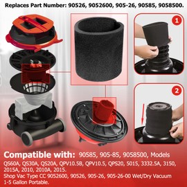 HASMX 3-Pack Small Foam Filter Sleeve Replacement for Shop Vac Type CC 9052600 90526 905-26 905-26-00 Wet/Dry Vacuum 1-5 Gallon Portable, Black