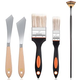 5 Pieces Painting Knife Set Background Blender Brush and Fan Blender Artist Brush Stainless Steel Palette Knife 2 Inch and 1 Inch Landscape Brush for Oil Canvas Acrylic Painting